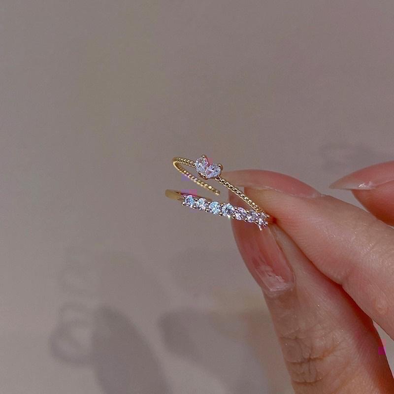 𝓨𝓪𝓷𝓰𝓑𝓲🇰🇷高保色🌱可愛到發芽｜精緻排鑽小巧愛心組合戒指 Y235-細節圖5