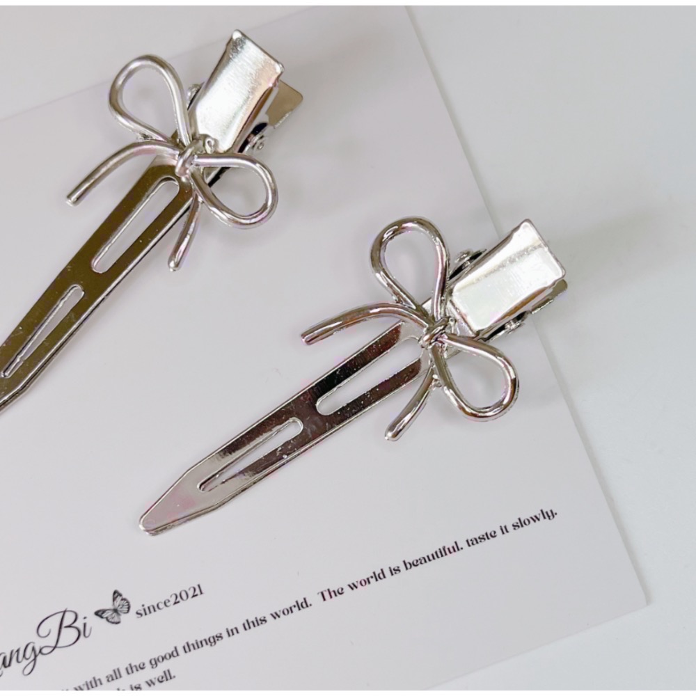 𝓨𝓪𝓷𝓰𝓑𝓲🫧金屬銀色蝴蝶結無痕瀏海夾 髮夾 V262-細節圖7