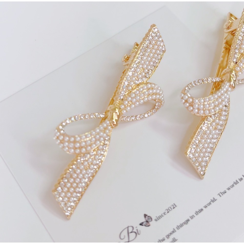 𝓨𝓪𝓷𝓰𝓑𝓲🫧韓款精緻珍珠水鑽蝴蝶結髮夾 瀏海夾 V275-細節圖3