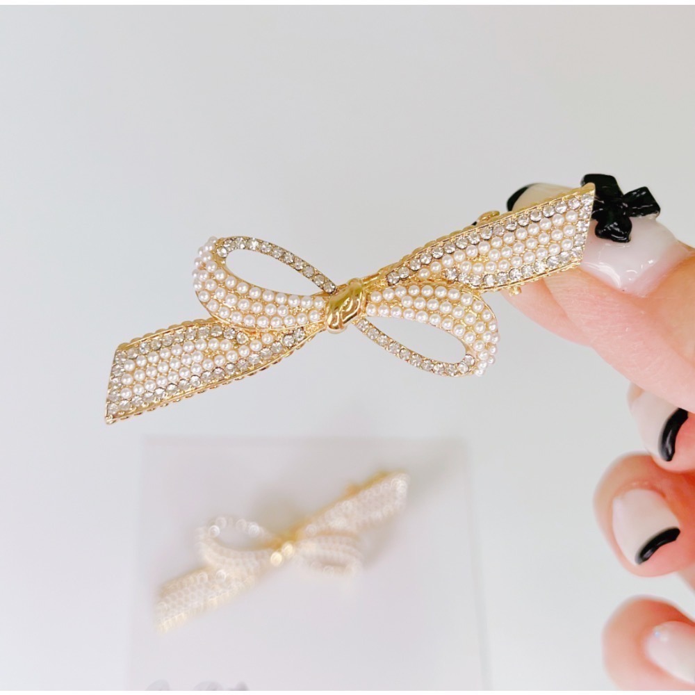 𝓨𝓪𝓷𝓰𝓑𝓲🫧韓款精緻珍珠水鑽蝴蝶結髮夾 瀏海夾 V275-細節圖4