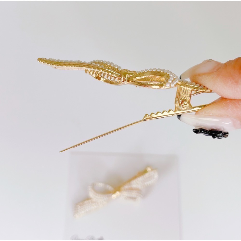 𝓨𝓪𝓷𝓰𝓑𝓲🫧韓款精緻珍珠水鑽蝴蝶結髮夾 瀏海夾 V275-細節圖5