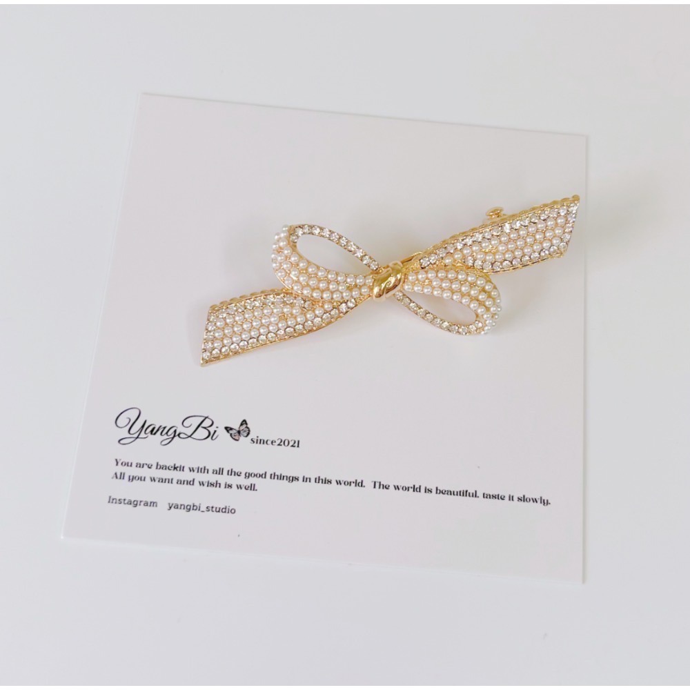 𝓨𝓪𝓷𝓰𝓑𝓲🫧韓款精緻珍珠水鑽蝴蝶結髮夾 瀏海夾 V275-細節圖6