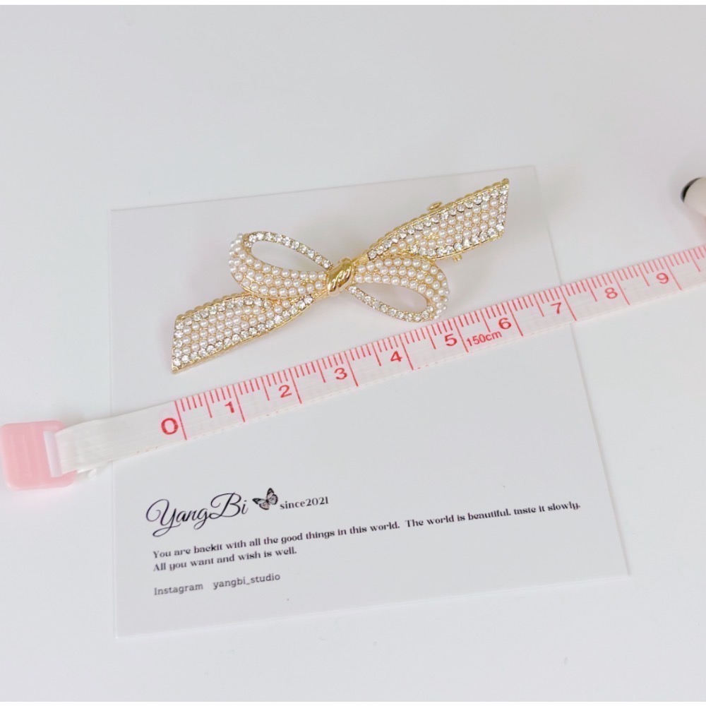 𝓨𝓪𝓷𝓰𝓑𝓲🫧韓款精緻珍珠水鑽蝴蝶結髮夾 瀏海夾 V275-細節圖7