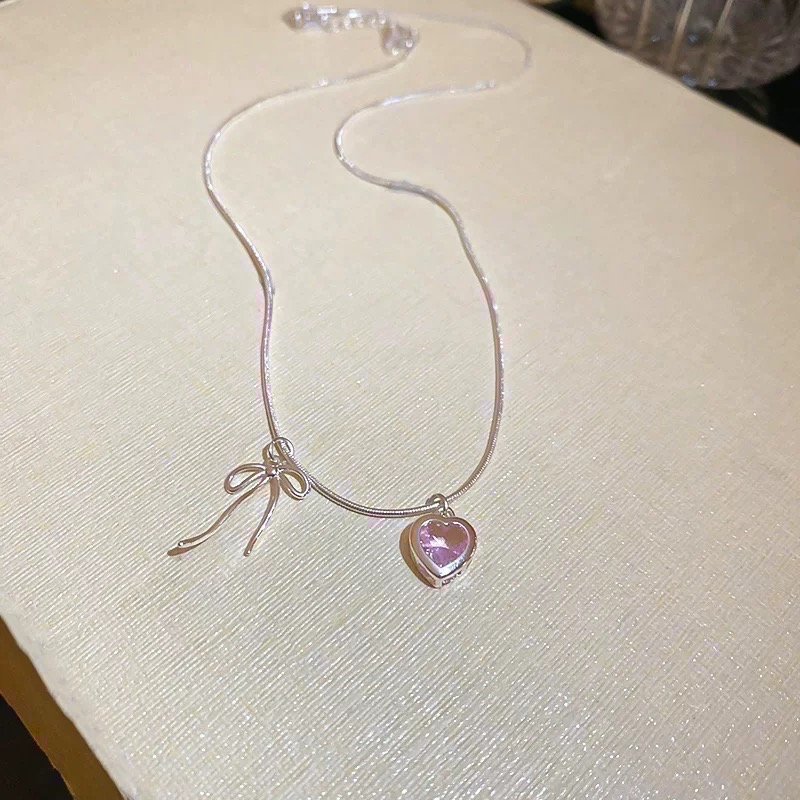 𝓨𝓪𝓷𝓰𝓑𝓲🩰925銀｜少女心粉色愛心鋯石蝴蝶結項鍊 Y693-細節圖9