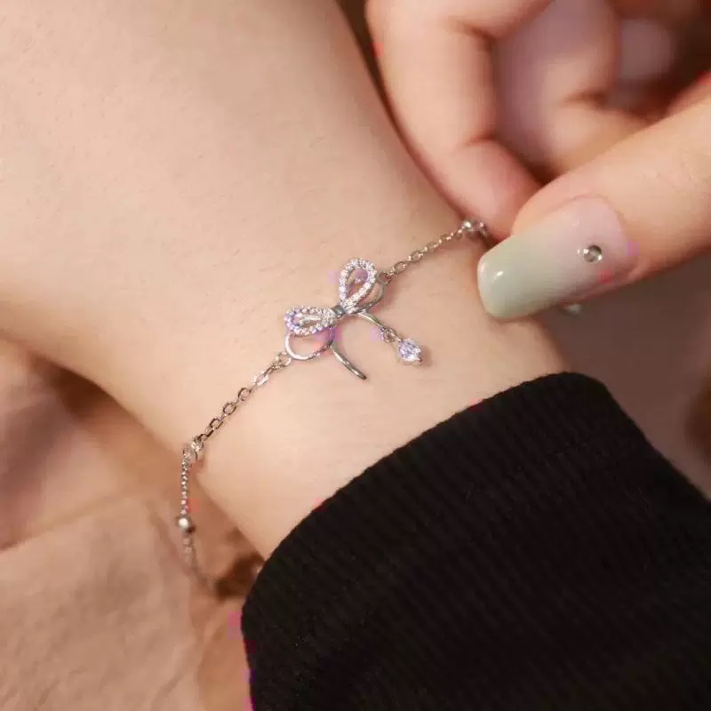 𝓨𝓪𝓷𝓰𝓑𝓲🩰925銀【疊加蝴蝶結鑲鑽手鍊】【閨蜜手鍊】 Y733韓國 抗過敏 不掉色-細節圖2