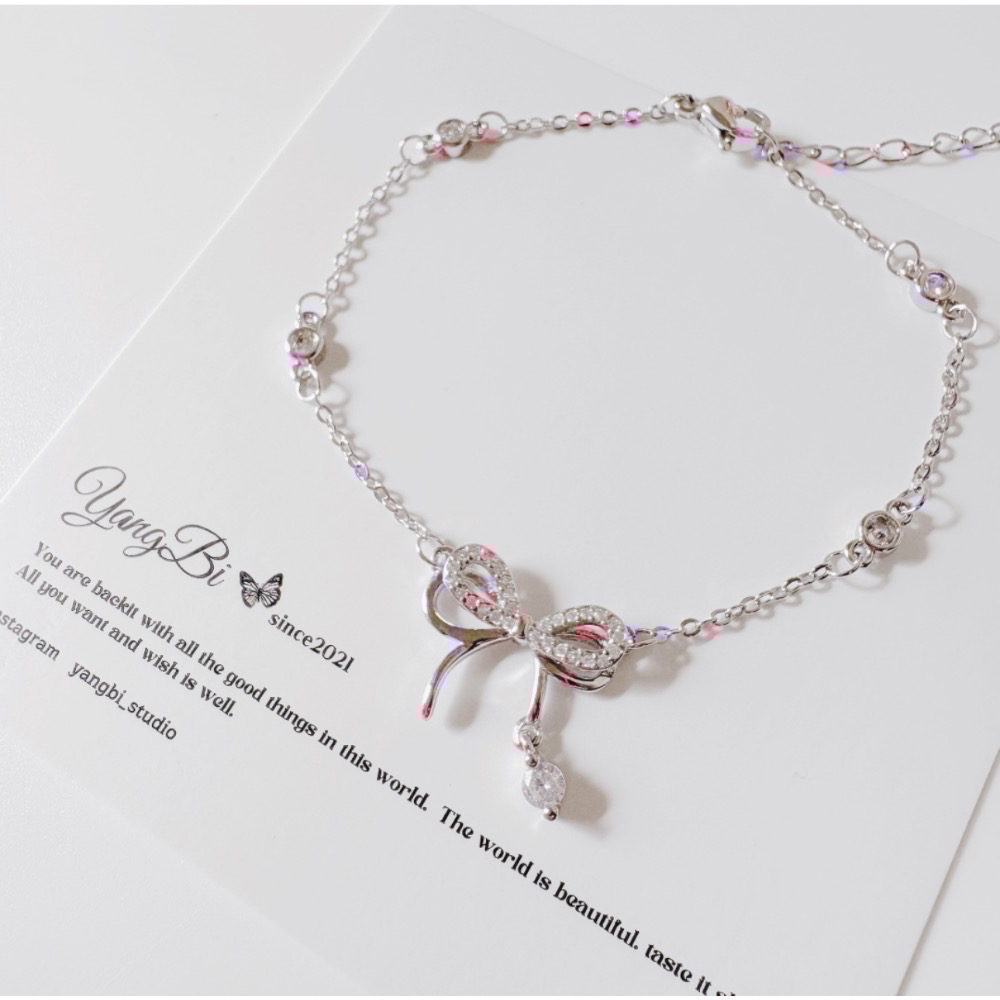 𝓨𝓪𝓷𝓰𝓑𝓲🩰925銀【疊加蝴蝶結鑲鑽手鍊】【閨蜜手鍊】 Y733韓國 抗過敏 不掉色-細節圖6
