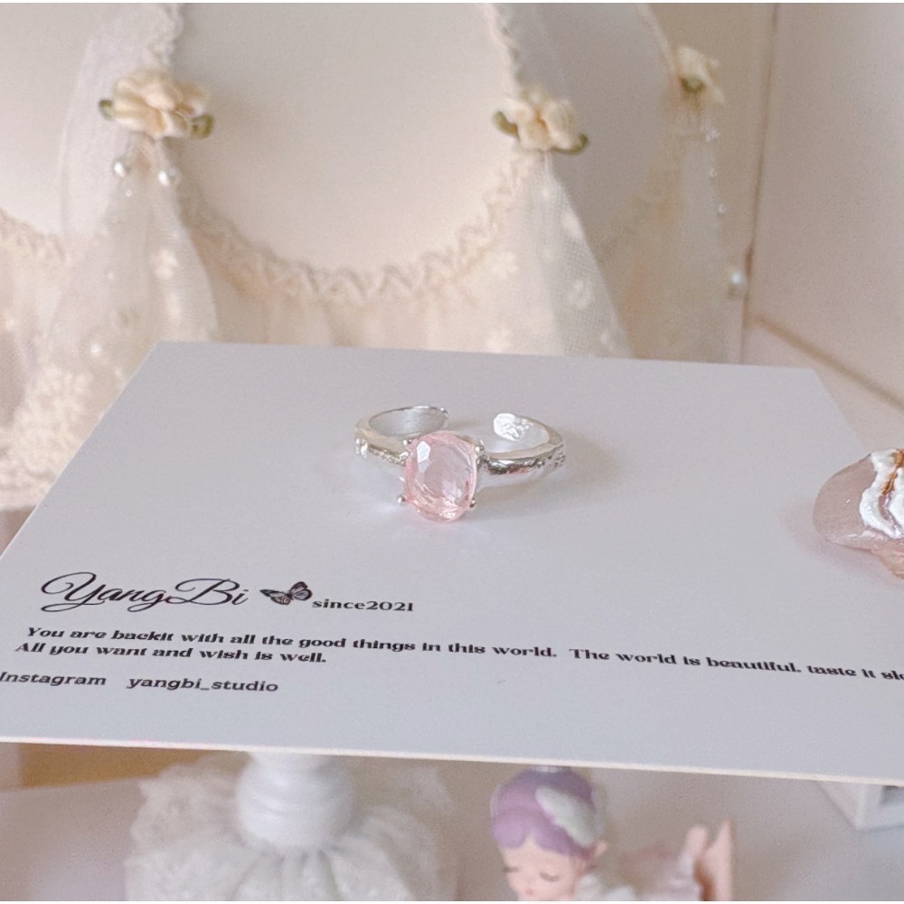 𝓨𝓪𝓷𝓰𝓑𝓲🩰甜美花朵粉寶石戒指 花環 甜美氣質 正韓 粉水晶 Y749-細節圖6