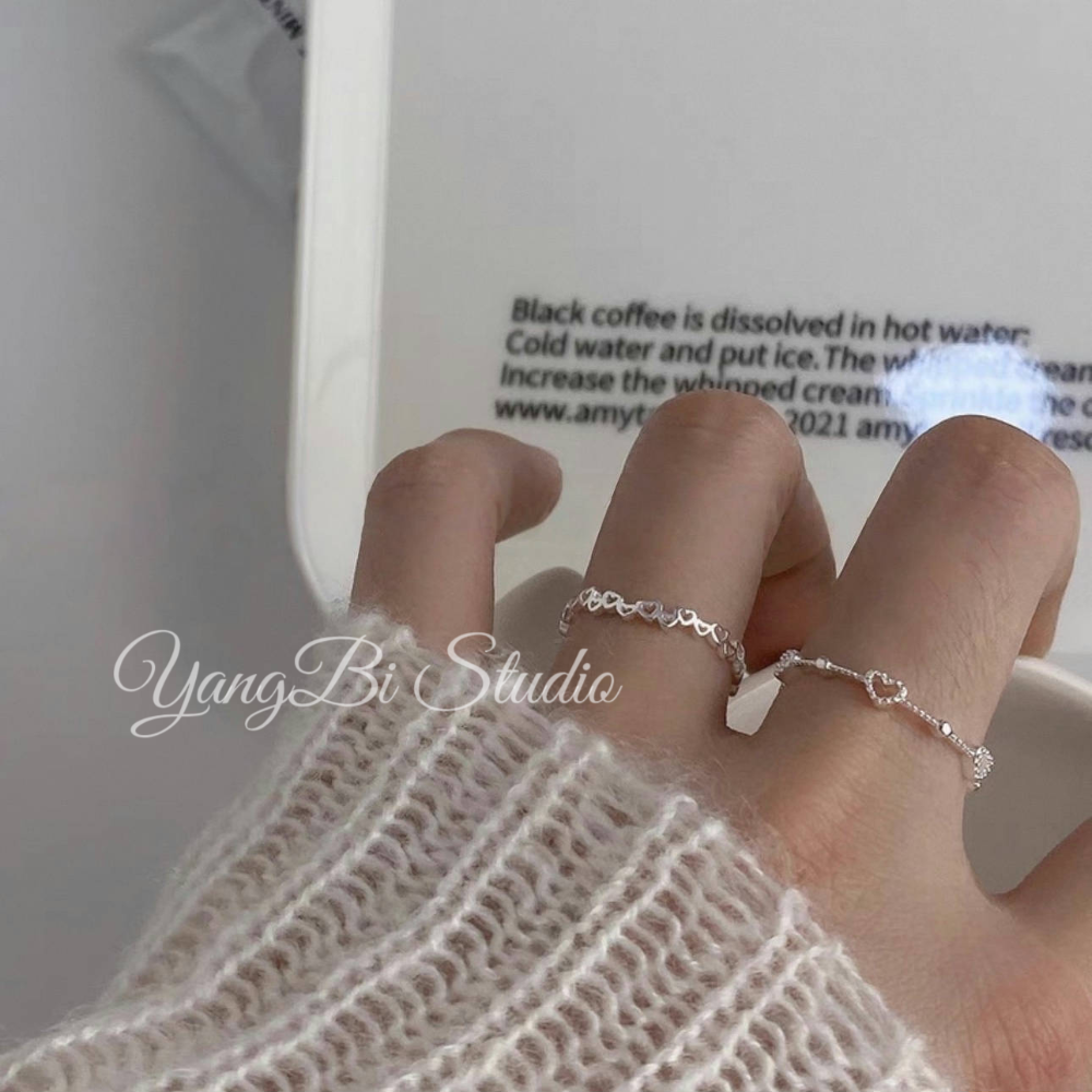 𝓨𝓪𝓷𝓰𝓑𝓲🩰典雅愛心鏤空圓珠戒指 小眾設計 甜美 質感 Y752-細節圖3