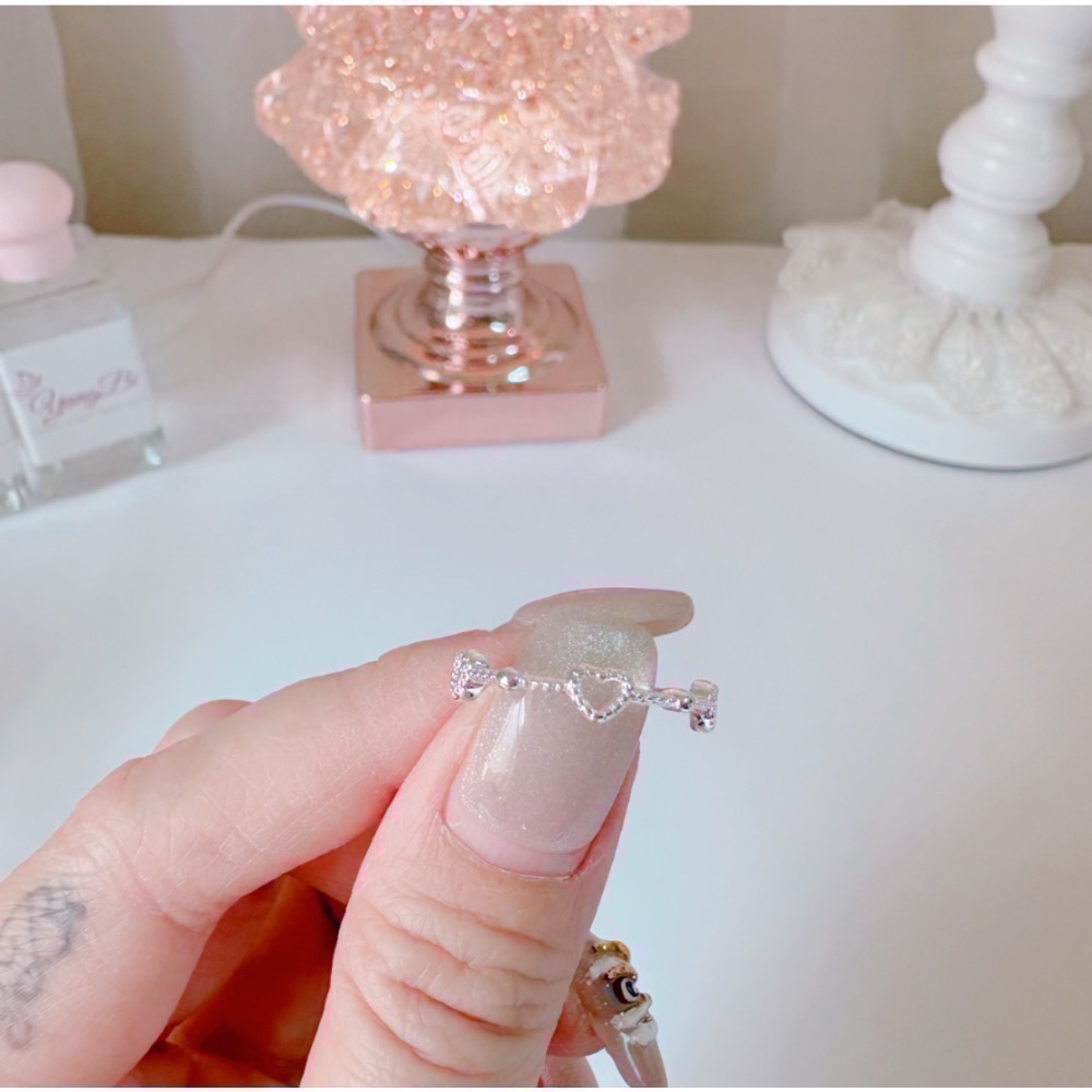 𝓨𝓪𝓷𝓰𝓑𝓲🩰典雅愛心鏤空圓珠戒指 小眾設計 甜美 質感 Y752-細節圖5