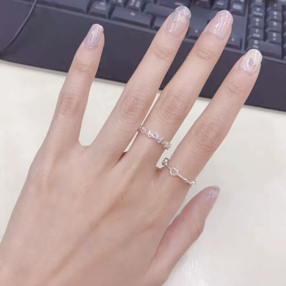 𝓨𝓪𝓷𝓰𝓑𝓲🩰典雅愛心鏤空圓珠戒指 小眾設計 甜美 質感 Y752-細節圖6