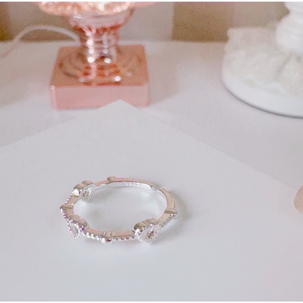 𝓨𝓪𝓷𝓰𝓑𝓲🩰典雅愛心鏤空圓珠戒指 小眾設計 甜美 質感 Y752-細節圖11