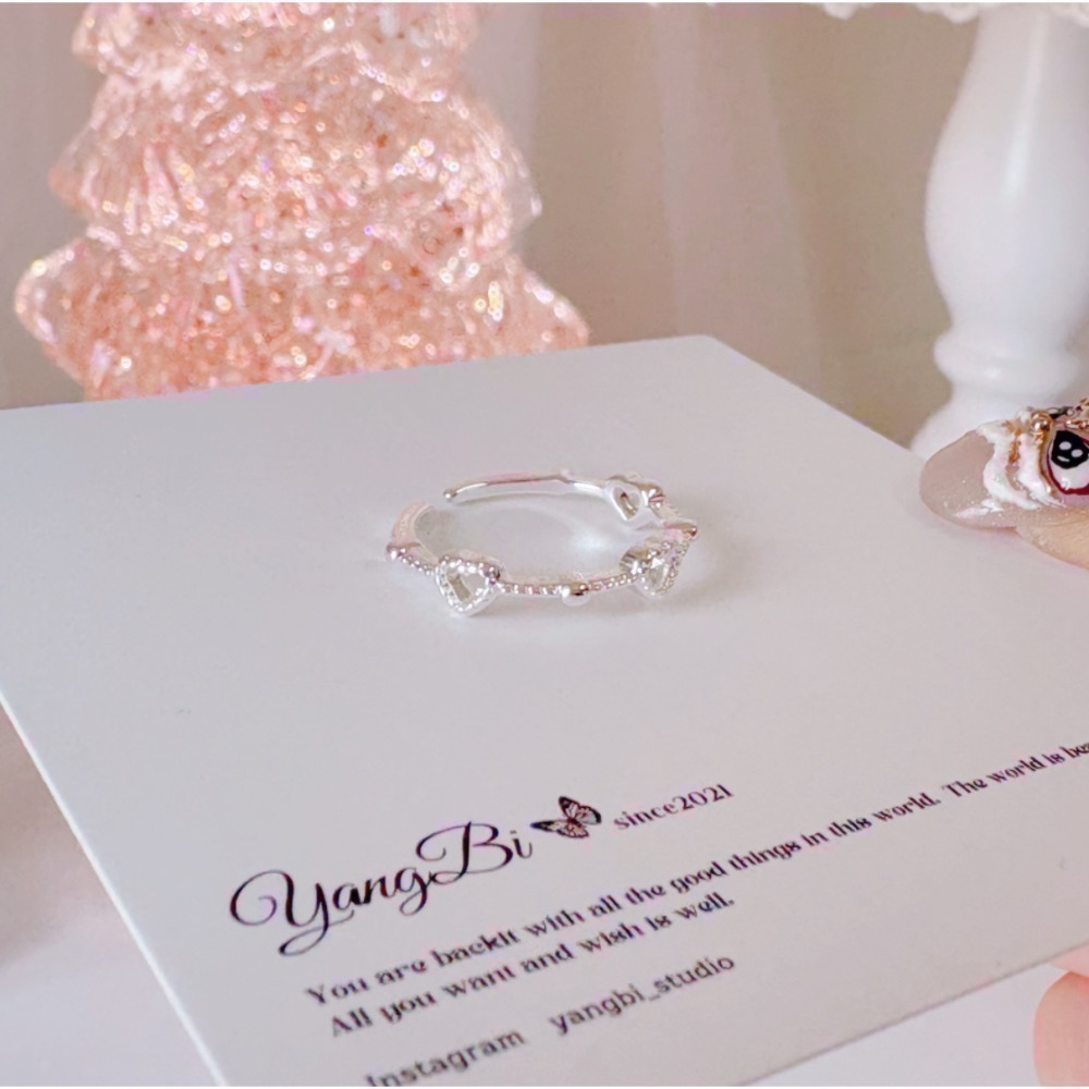 𝓨𝓪𝓷𝓰𝓑𝓲🩰典雅愛心鏤空圓珠戒指 小眾設計 甜美 質感 Y752-細節圖7
