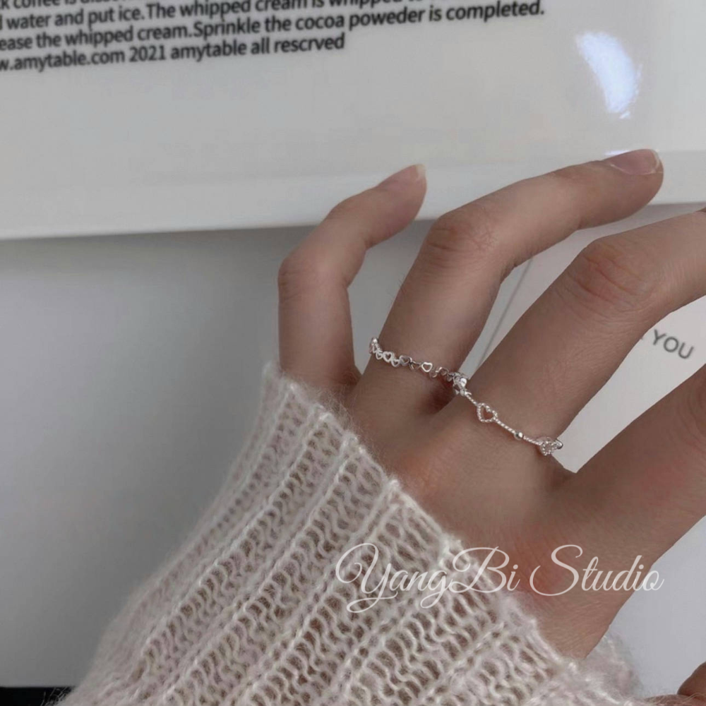 𝓨𝓪𝓷𝓰𝓑𝓲🩰典雅愛心鏤空圓珠戒指 小眾設計 甜美 質感 Y752-細節圖4