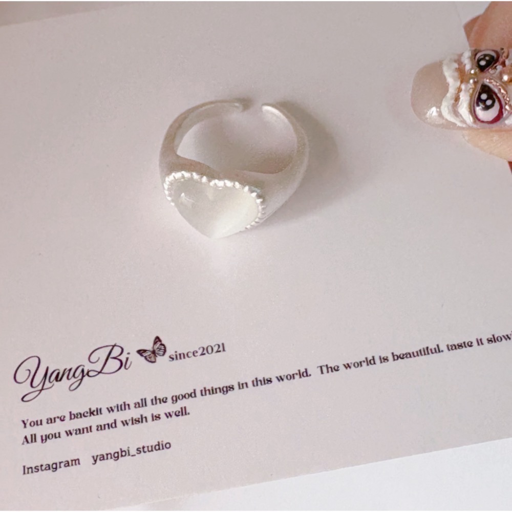 𝓨𝓪𝓷𝓰𝓑𝓲🩰貓眼石愛心花邊拉絲戒指 Y754東大門 小眾 2025新款 質感-細節圖5