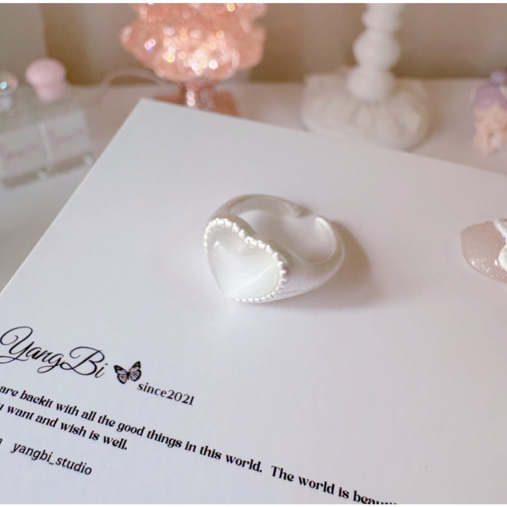 𝓨𝓪𝓷𝓰𝓑𝓲🩰貓眼石愛心花邊拉絲戒指 Y754東大門 小眾 2025新款 質感-細節圖7