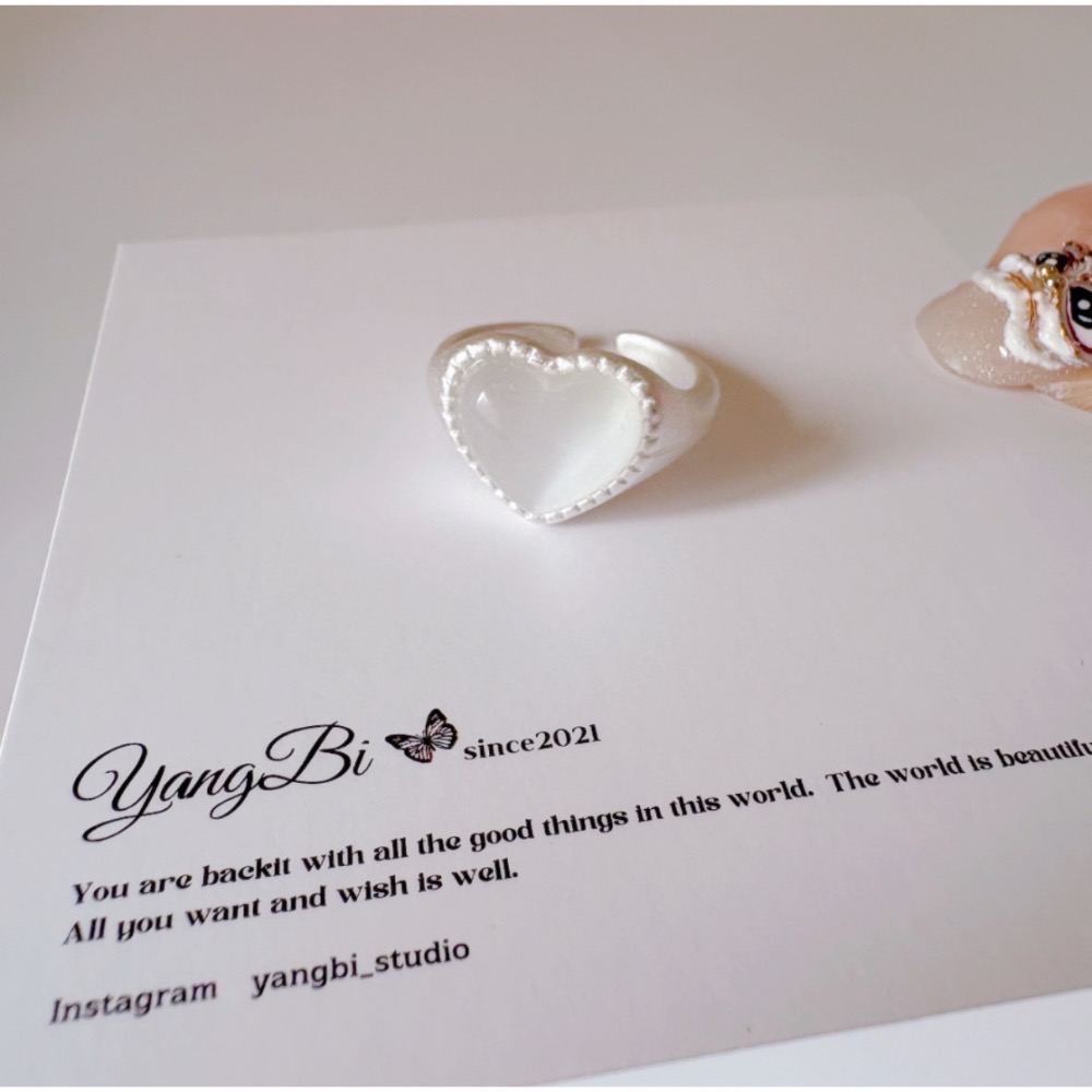 𝓨𝓪𝓷𝓰𝓑𝓲🩰貓眼石愛心花邊拉絲戒指 Y754東大門 小眾 2025新款 質感-細節圖8