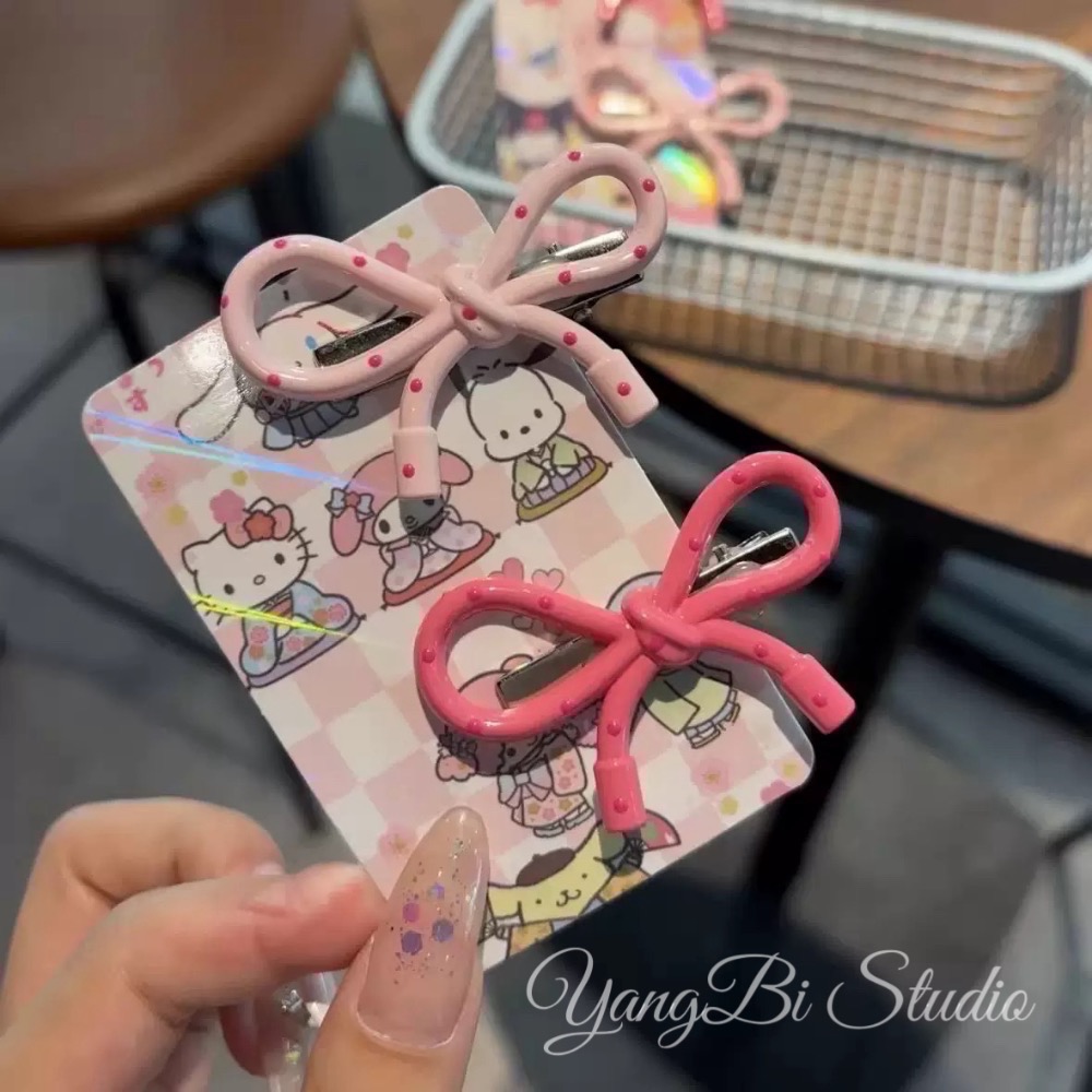 𝓨𝓪𝓷𝓰𝓑𝓲🩰韓系甜甜波點粉嫩蝴蝶結髮夾 鴨嘴夾 V331-細節圖3