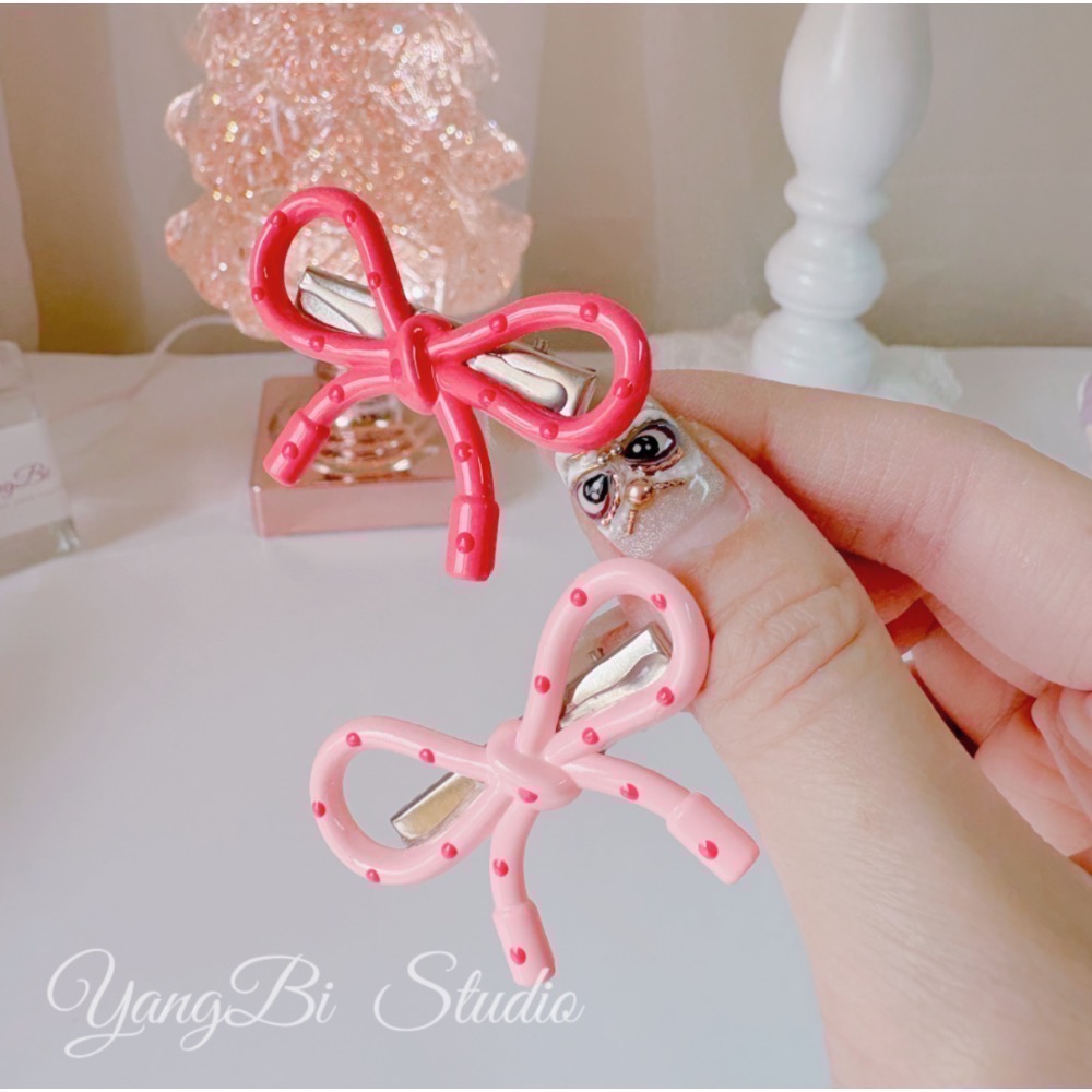 𝓨𝓪𝓷𝓰𝓑𝓲🩰韓系甜甜波點粉嫩蝴蝶結髮夾 鴨嘴夾 V331-細節圖5