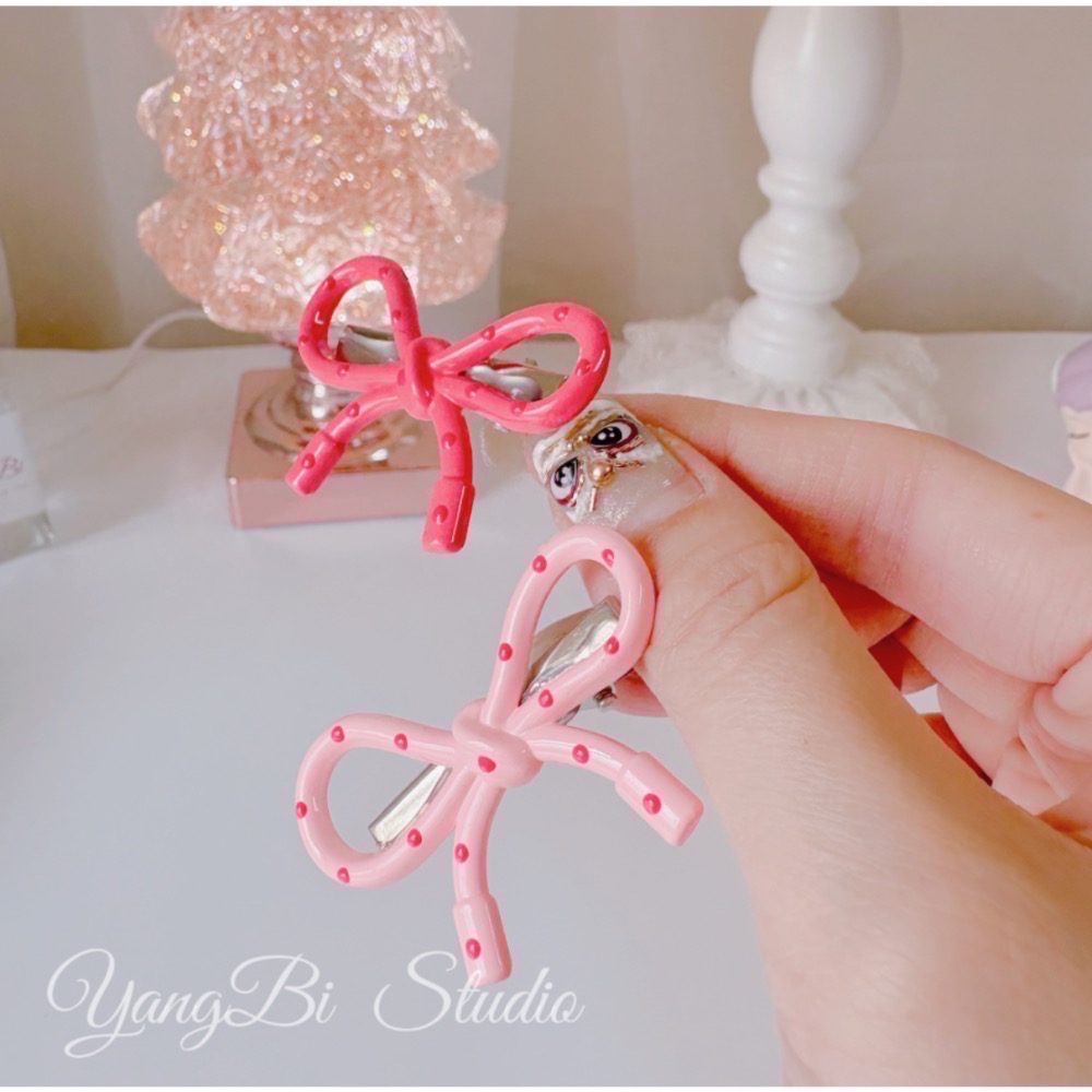 𝓨𝓪𝓷𝓰𝓑𝓲🩰韓系甜甜波點粉嫩蝴蝶結髮夾 鴨嘴夾 V331-細節圖6