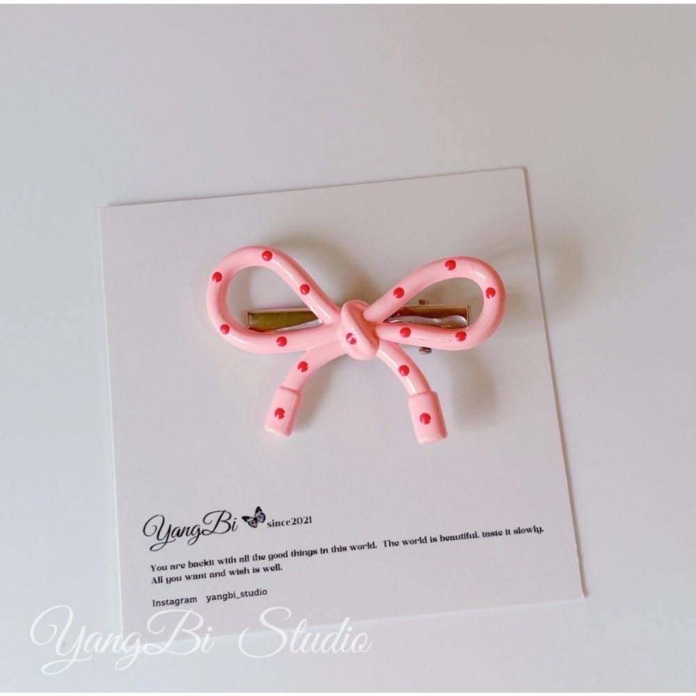 𝓨𝓪𝓷𝓰𝓑𝓲🩰韓系甜甜波點粉嫩蝴蝶結髮夾 鴨嘴夾 V331-規格圖9