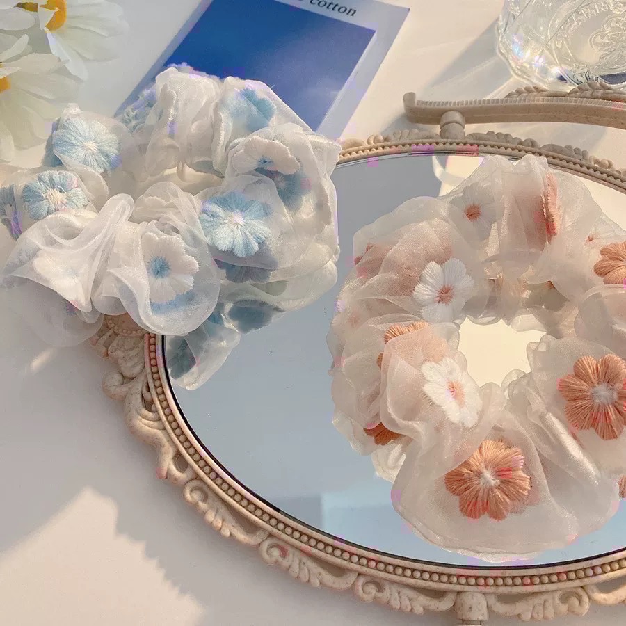 𝓨𝓪𝓷𝓰𝓑𝓲🩰超值特惠｜春日飄飄 刺繡花朵歐根紗大腸圈 V337-細節圖2