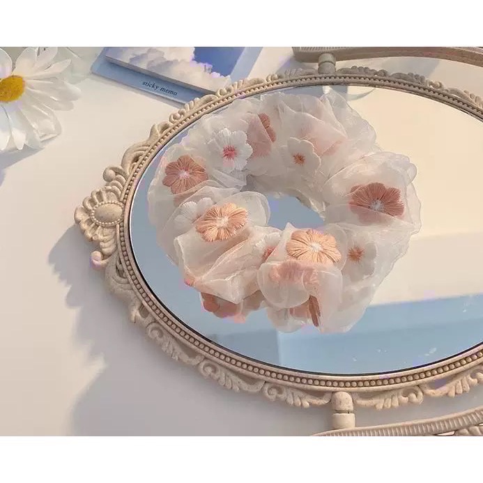 𝓨𝓪𝓷𝓰𝓑𝓲🩰超值特惠｜春日飄飄 刺繡花朵歐根紗大腸圈 V337-細節圖4