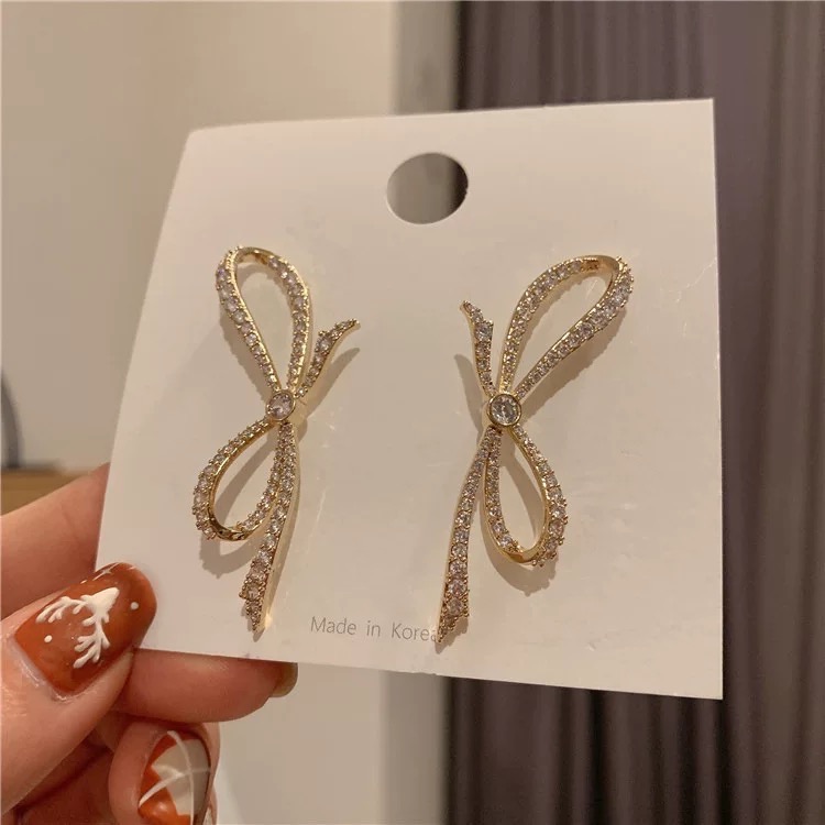 𝓨𝓪𝓷𝓰𝓑𝓲🩰韓國東大門925銀針｜滿鑽氣質大蝴蝶結耳環 Y756歐美 輕奢華 華麗感 party-細節圖2