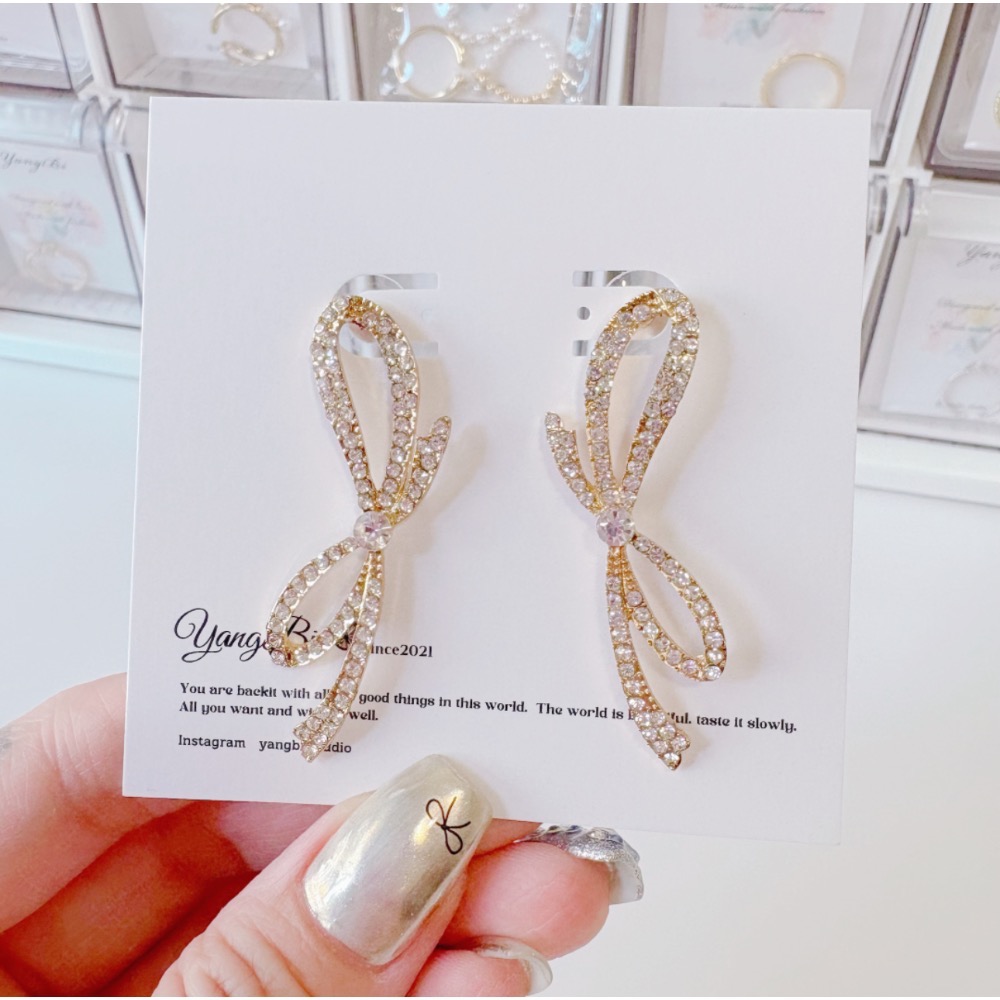 𝓨𝓪𝓷𝓰𝓑𝓲🩰韓國東大門925銀針｜滿鑽氣質大蝴蝶結耳環 Y756歐美 輕奢華 華麗感 party-細節圖4