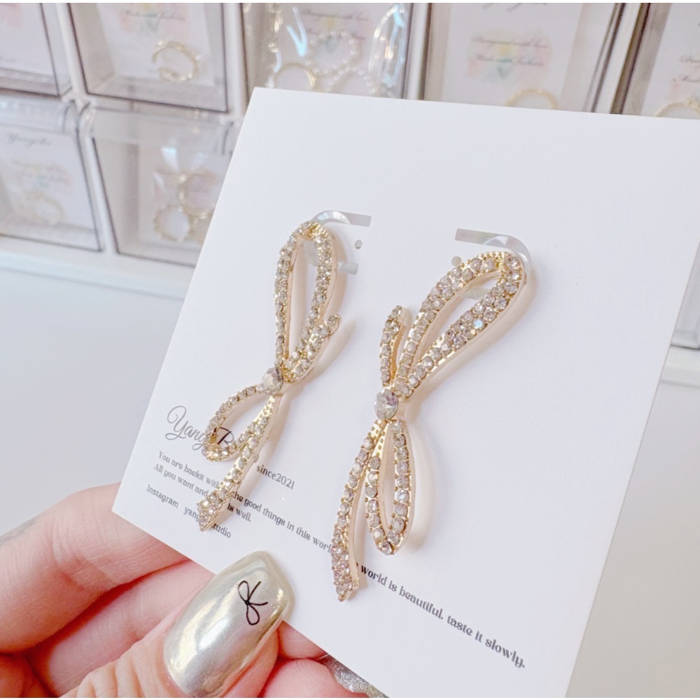 𝓨𝓪𝓷𝓰𝓑𝓲🩰韓國東大門925銀針｜滿鑽氣質大蝴蝶結耳環 Y756歐美 輕奢華 華麗感 party-細節圖5