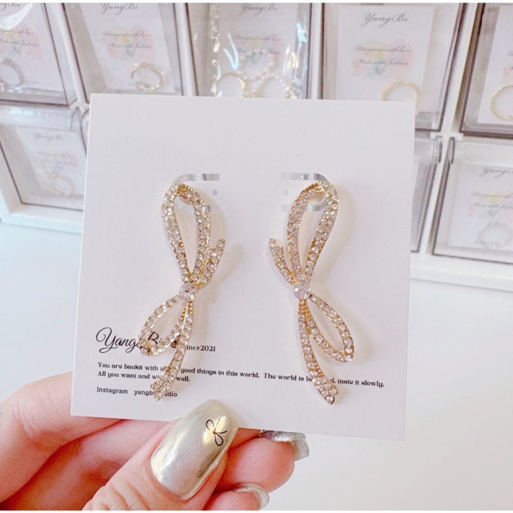 𝓨𝓪𝓷𝓰𝓑𝓲🩰韓國東大門925銀針｜滿鑽氣質大蝴蝶結耳環 Y756歐美 輕奢華 華麗感 party-細節圖6
