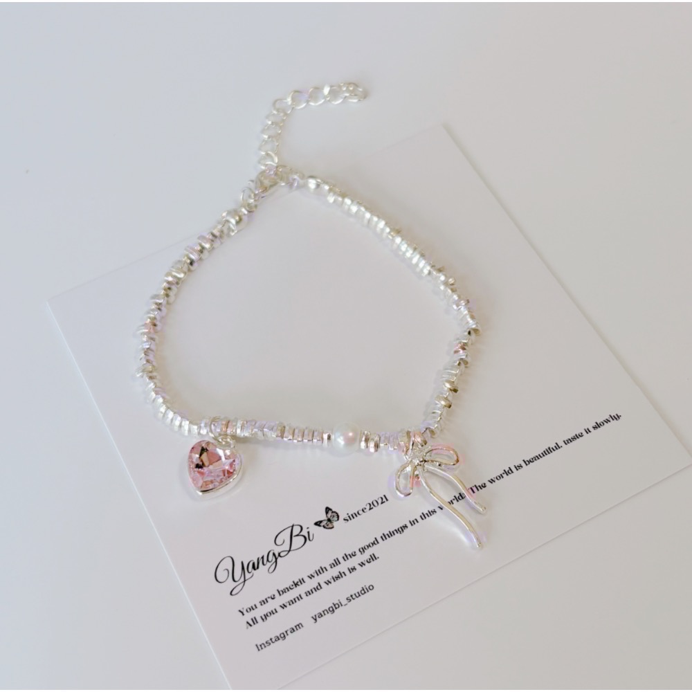 𝓨𝓪𝓷𝓰𝓑𝓲🩰少女心.粉色愛心鋯石蝴蝶結碎銀子手鍊 Y757-細節圖5