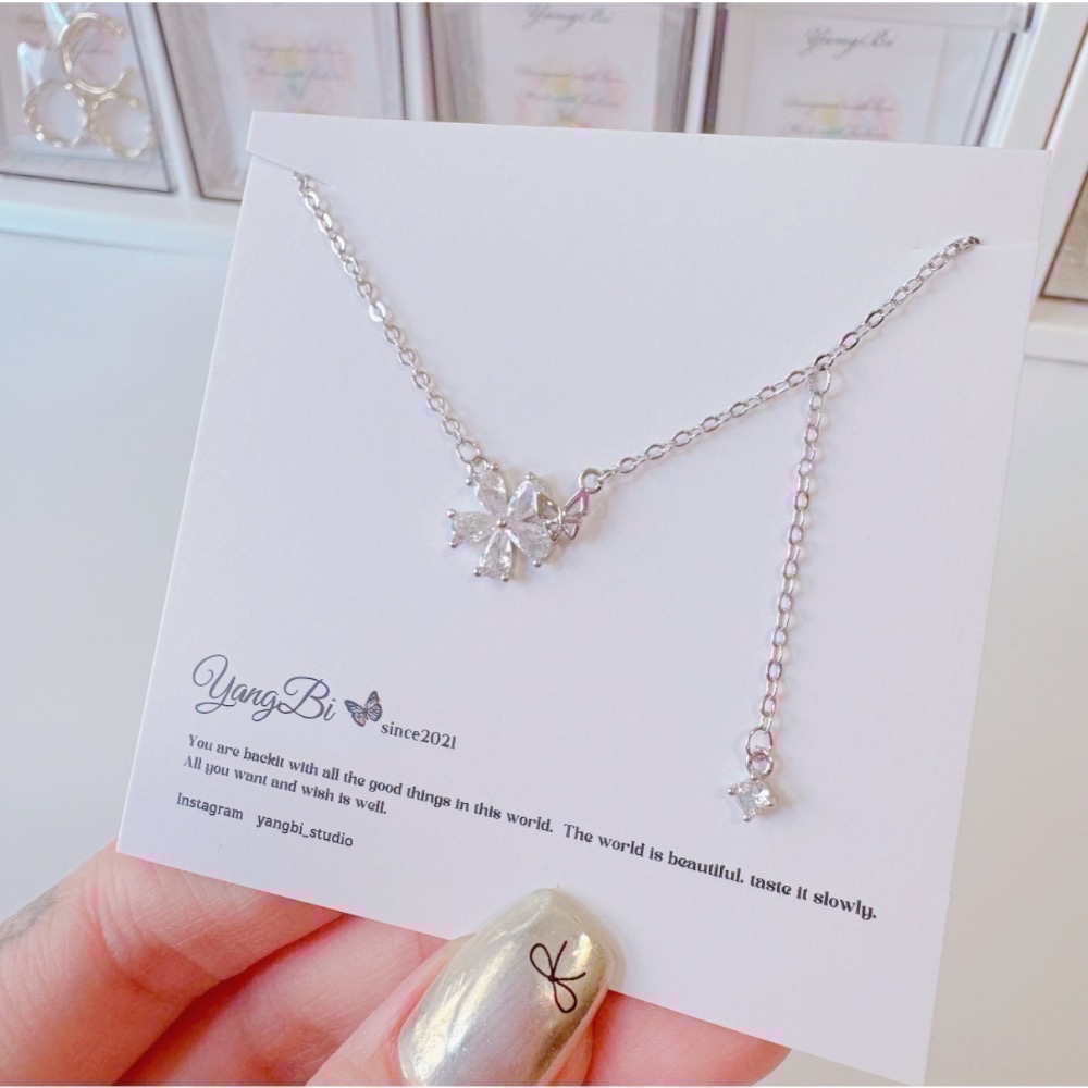 𝓨𝓪𝓷𝓰𝓑𝓲🩰925銀｜夏日小清新晶漾花朵蝴蝶項鍊Y759 甜美 墜鍊 韓國 小眾時尚-細節圖5