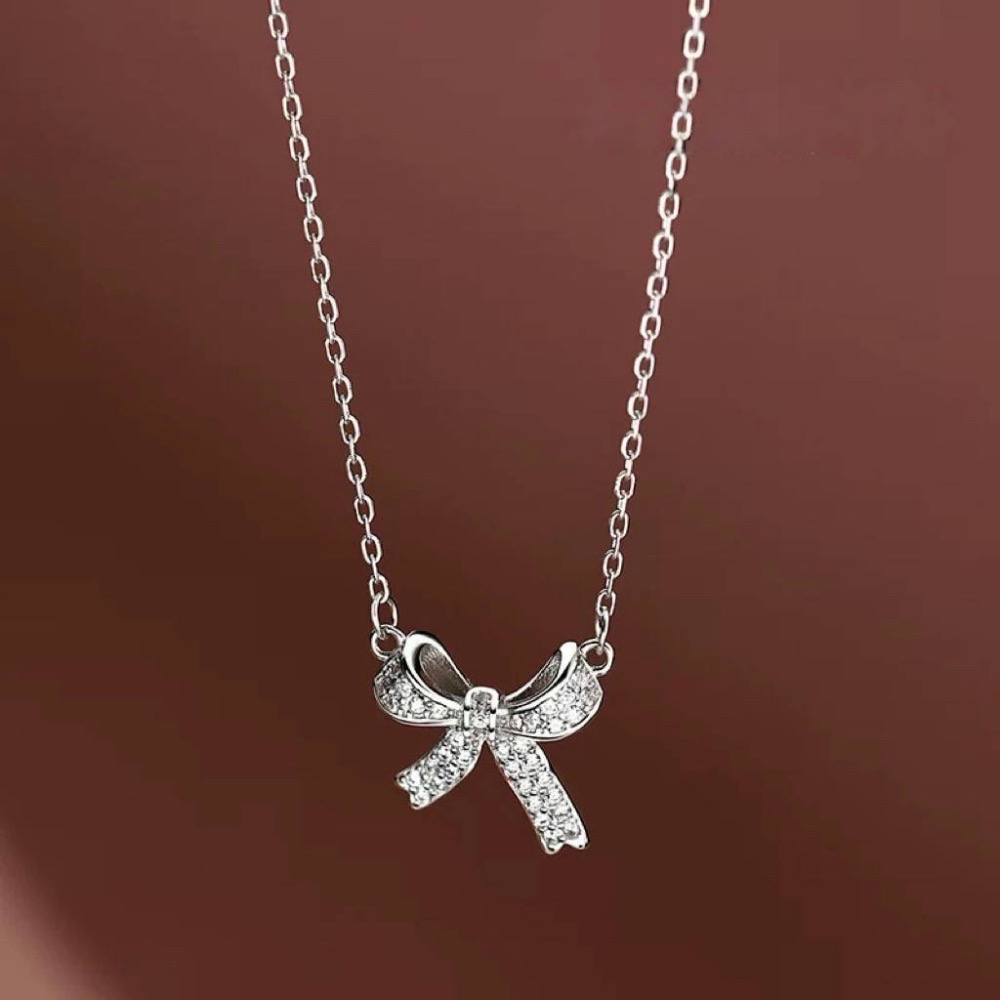 𝓨𝓪𝓷𝓰𝓑𝓲🩰925銀｜滿鑽精緻立體蝴蝶結甜美項鍊 Y768 鎖骨鍊 墜鍊 韓國 小眾時尚-細節圖2