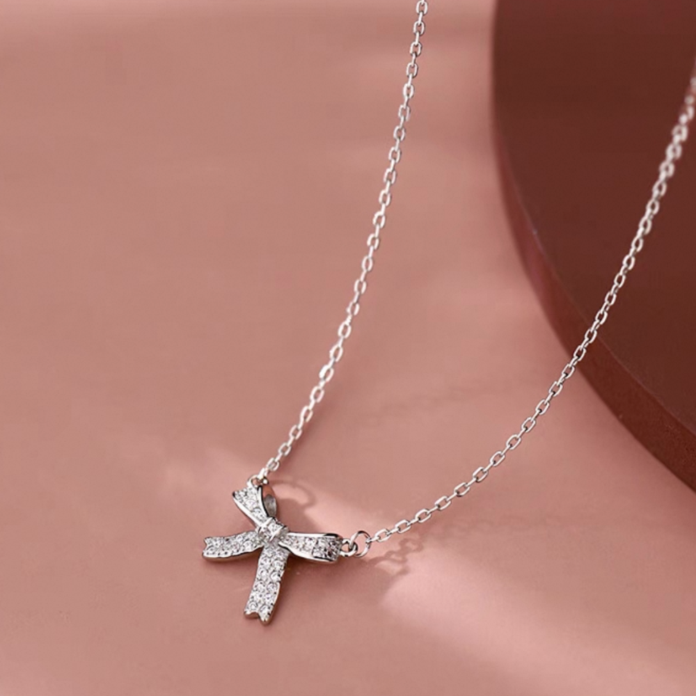 𝓨𝓪𝓷𝓰𝓑𝓲🩰925銀｜滿鑽精緻立體蝴蝶結甜美項鍊 Y768 鎖骨鍊 墜鍊 韓國 小眾時尚-細節圖3