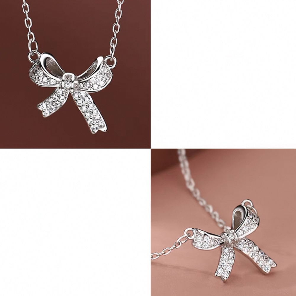 𝓨𝓪𝓷𝓰𝓑𝓲🩰925銀｜滿鑽精緻立體蝴蝶結甜美項鍊 Y768 鎖骨鍊 墜鍊 韓國 小眾時尚-細節圖4