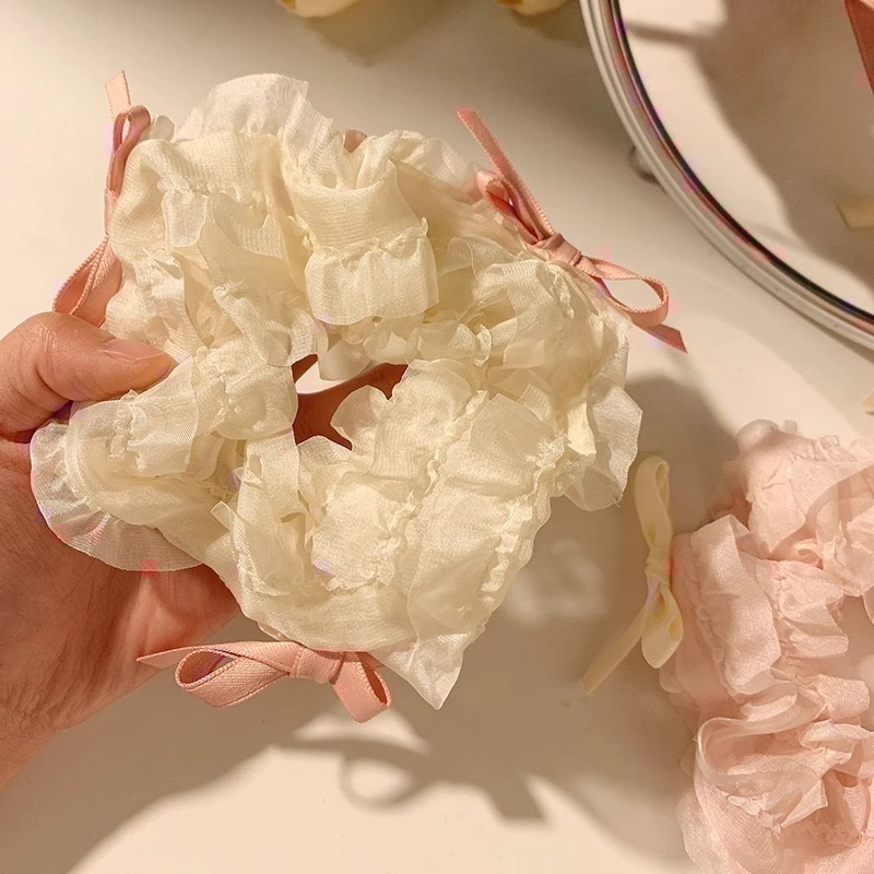 𝓨𝓪𝓷𝓰𝓑𝓲🩰奶油甜心｜芭蕾風泡泡絲帶蝴蝶結大腸圈 V344 森系仙美 少女心-細節圖7