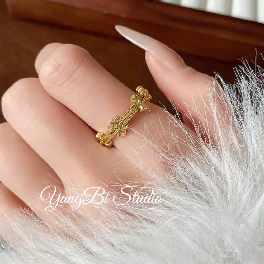 𝓨𝓪𝓷𝓰𝓑𝓲🩰加強高保色｜沙金鳶尾花仙女戒指 宮廷風 小華麗 純銀 Y775-細節圖3