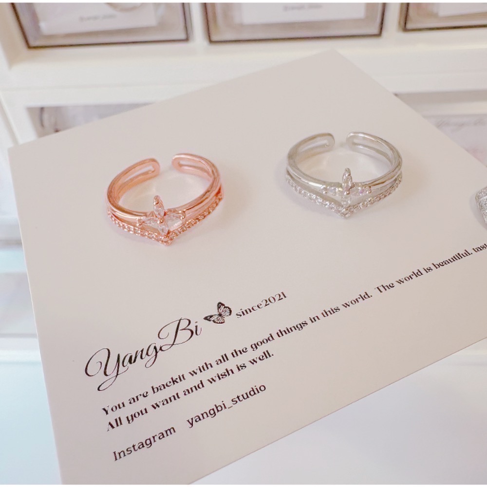 𝓨𝓪𝓷𝓰𝓑𝓲🩰韓版超修飾 四瓣花鑲鑽戒指 Y776-細節圖4