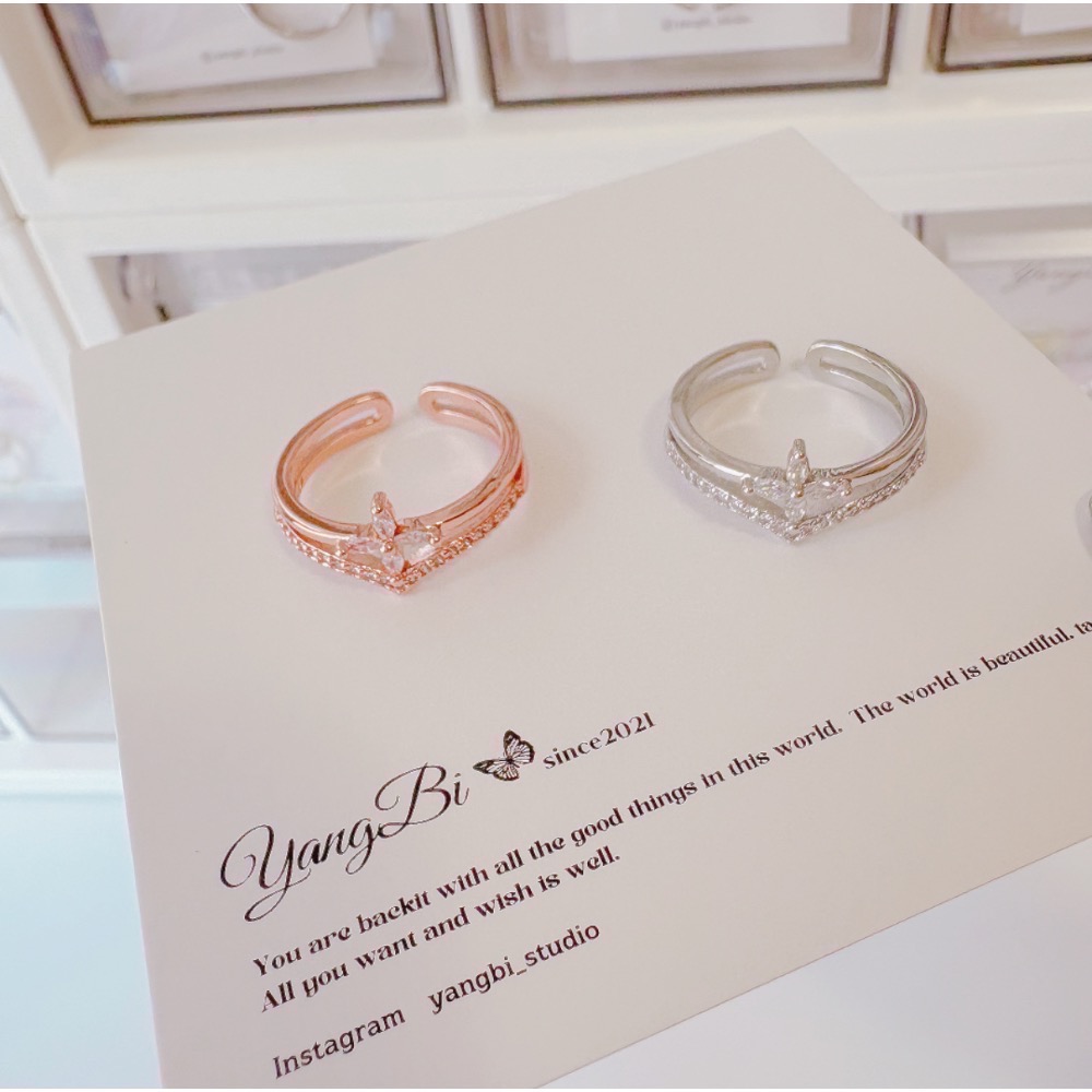 𝓨𝓪𝓷𝓰𝓑𝓲🩰韓版超修飾 四瓣花鑲鑽戒指 Y776-細節圖5