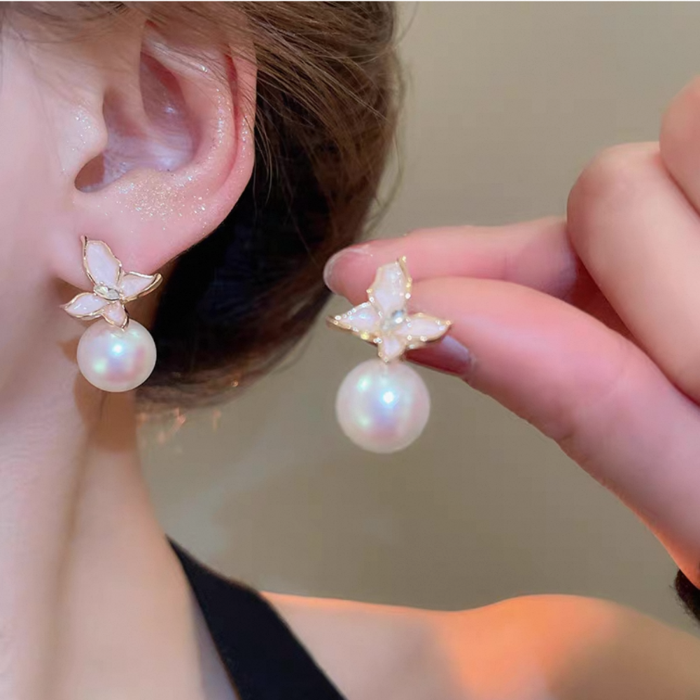 𝓨𝓪𝓷𝓰𝓑𝓲🩰925銀針｜超仙氣甜美粉色滴油蝴蝶珍珠耳環 耳飾 抗過敏 Y783-細節圖2