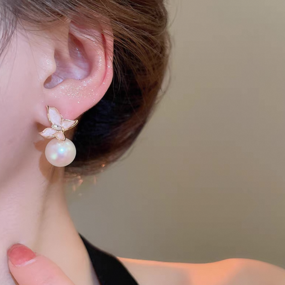 𝓨𝓪𝓷𝓰𝓑𝓲🩰925銀針｜超仙氣甜美粉色滴油蝴蝶珍珠耳環 耳飾 抗過敏 Y783-細節圖4