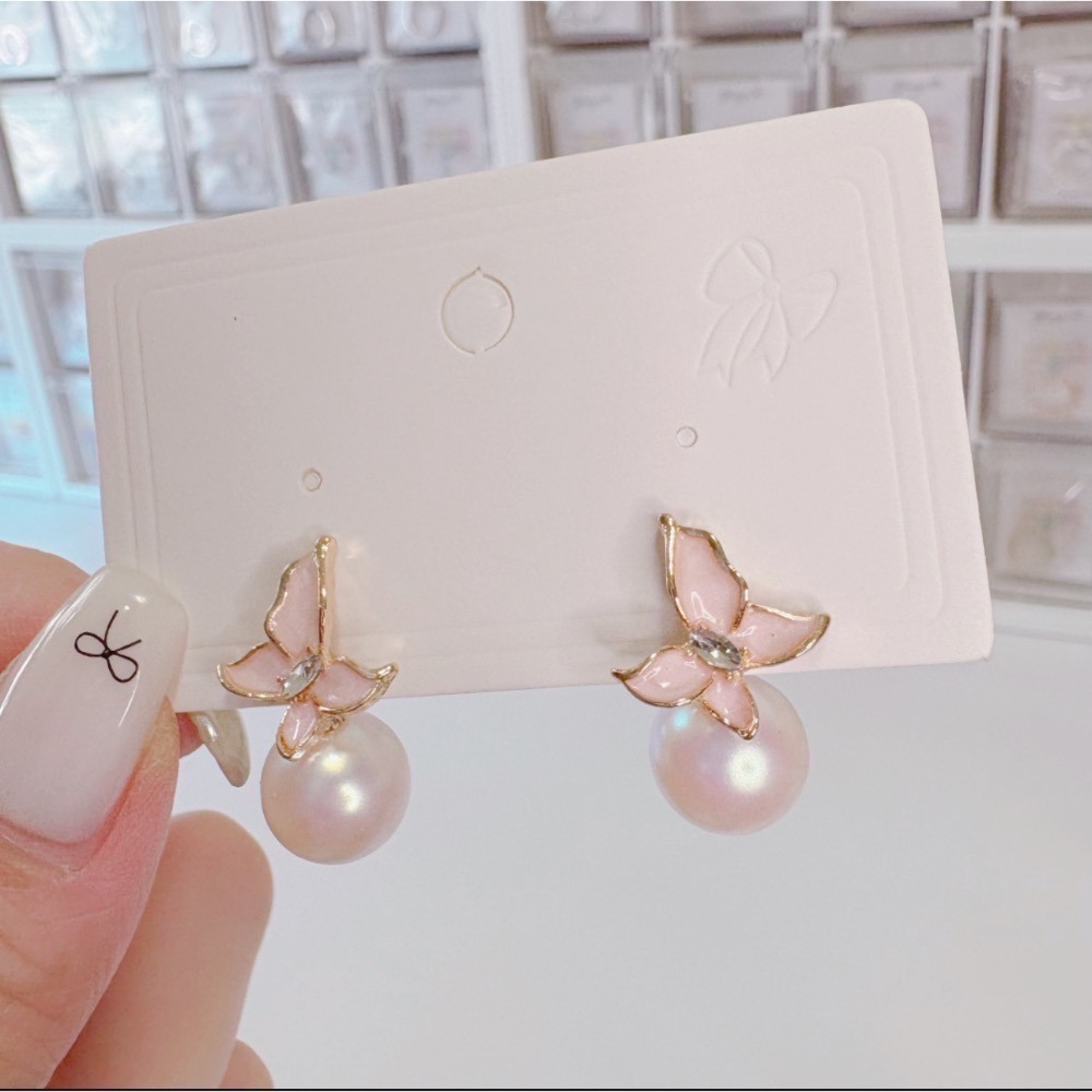 𝓨𝓪𝓷𝓰𝓑𝓲🩰925銀針｜超仙氣甜美粉色滴油蝴蝶珍珠耳環 耳飾 抗過敏 Y783-細節圖7