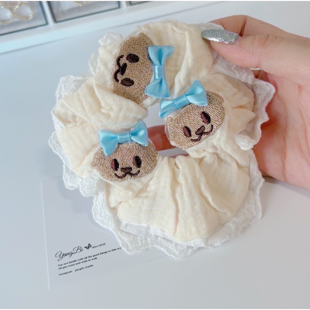 𝓨𝓪𝓷𝓰𝓑𝓲🩰可愛蕾絲花邊蝴蝶結小狗大腸圈 蝴蝶結 丸子頭 V346-細節圖5