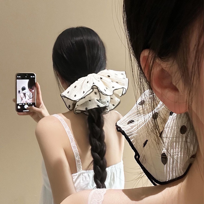 𝓨𝓪𝓷𝓰𝓑𝓲🩰特大號｜溫柔爆棚 氣質皺摺大朵波點大腸圈 V358-細節圖3