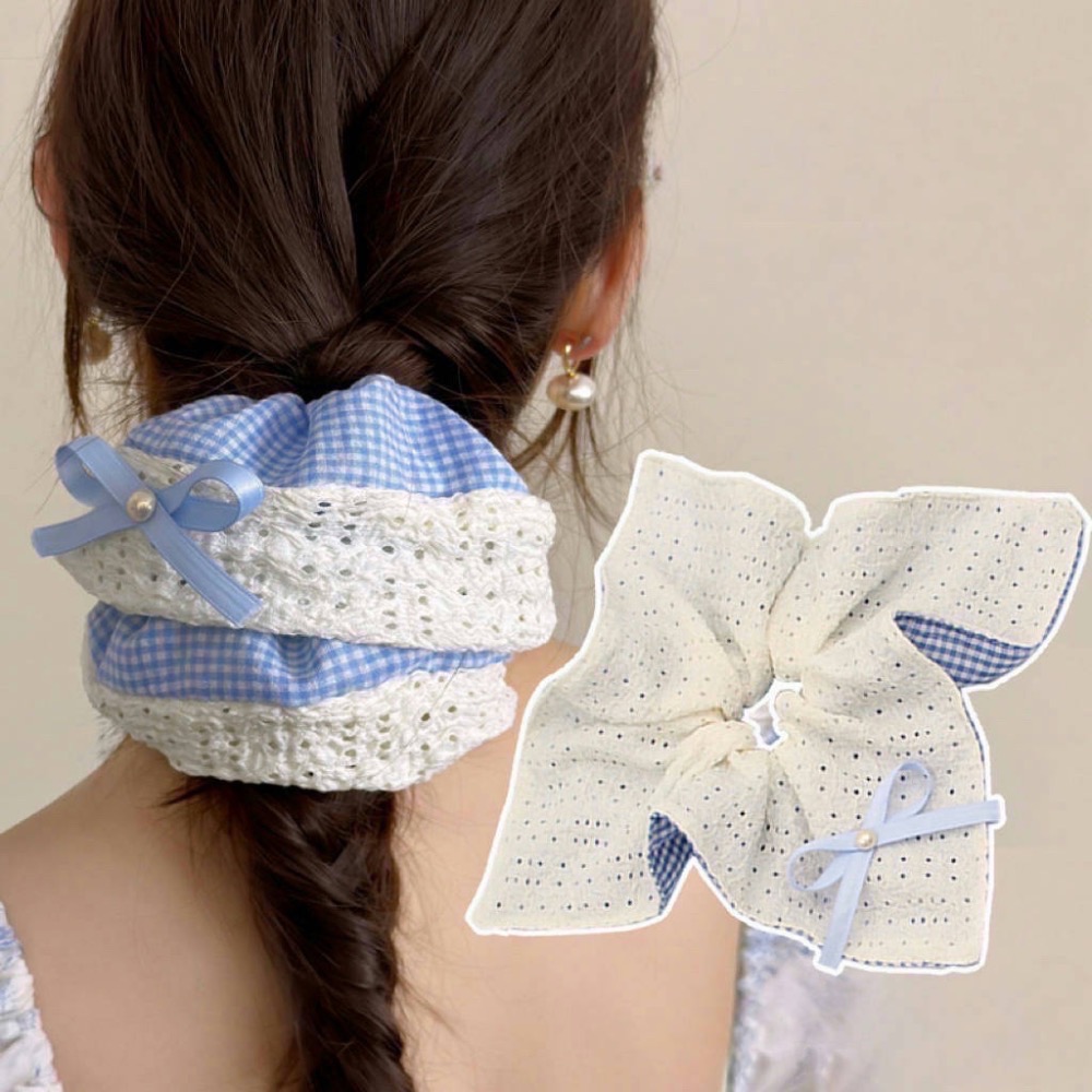 𝓨𝓪𝓷𝓰𝓑𝓲🩰溫柔海洋 兩款小清新田園藍格子蝴蝶結大腸圈 V359-細節圖5