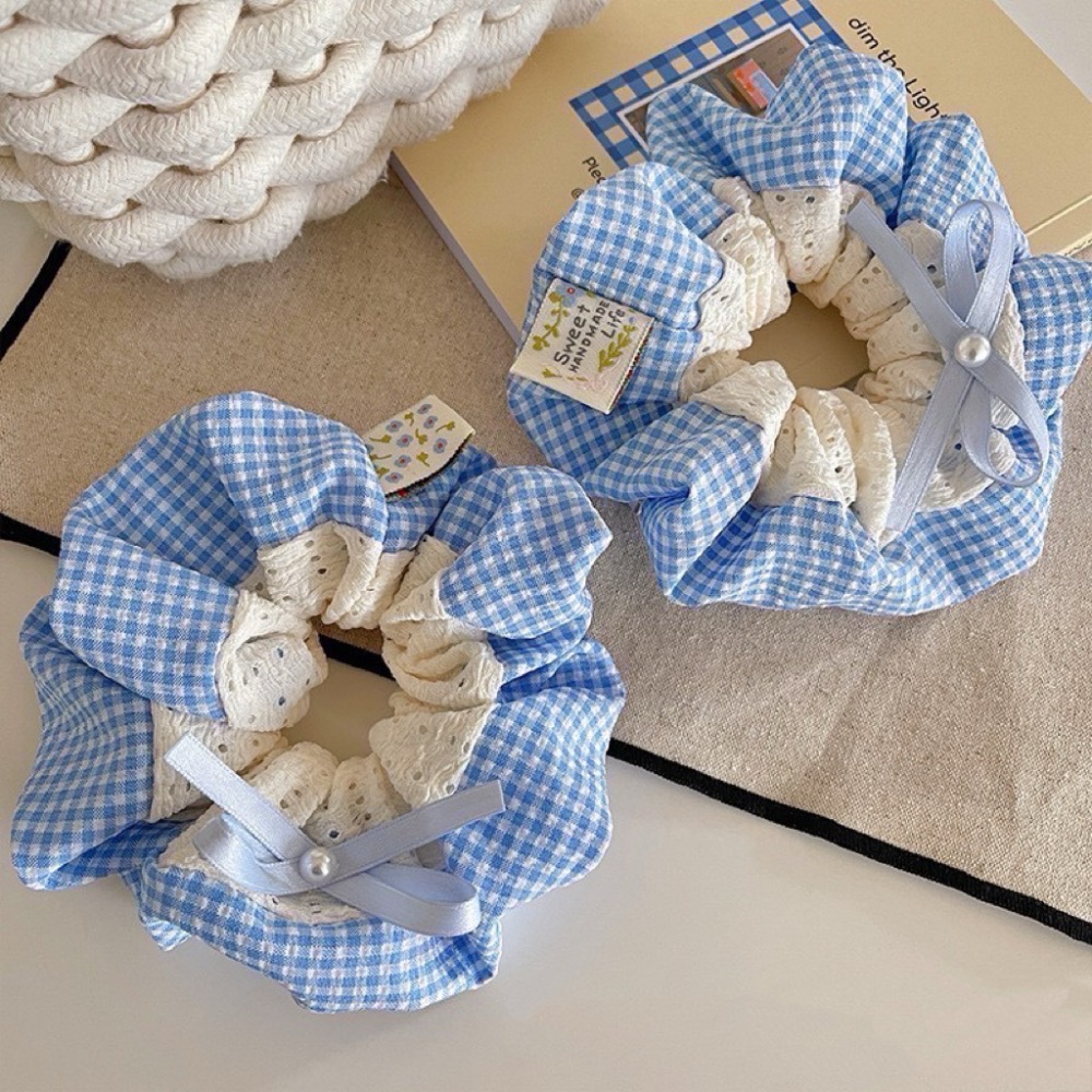 𝓨𝓪𝓷𝓰𝓑𝓲🩰溫柔海洋 兩款小清新田園藍格子蝴蝶結大腸圈 V359-細節圖7