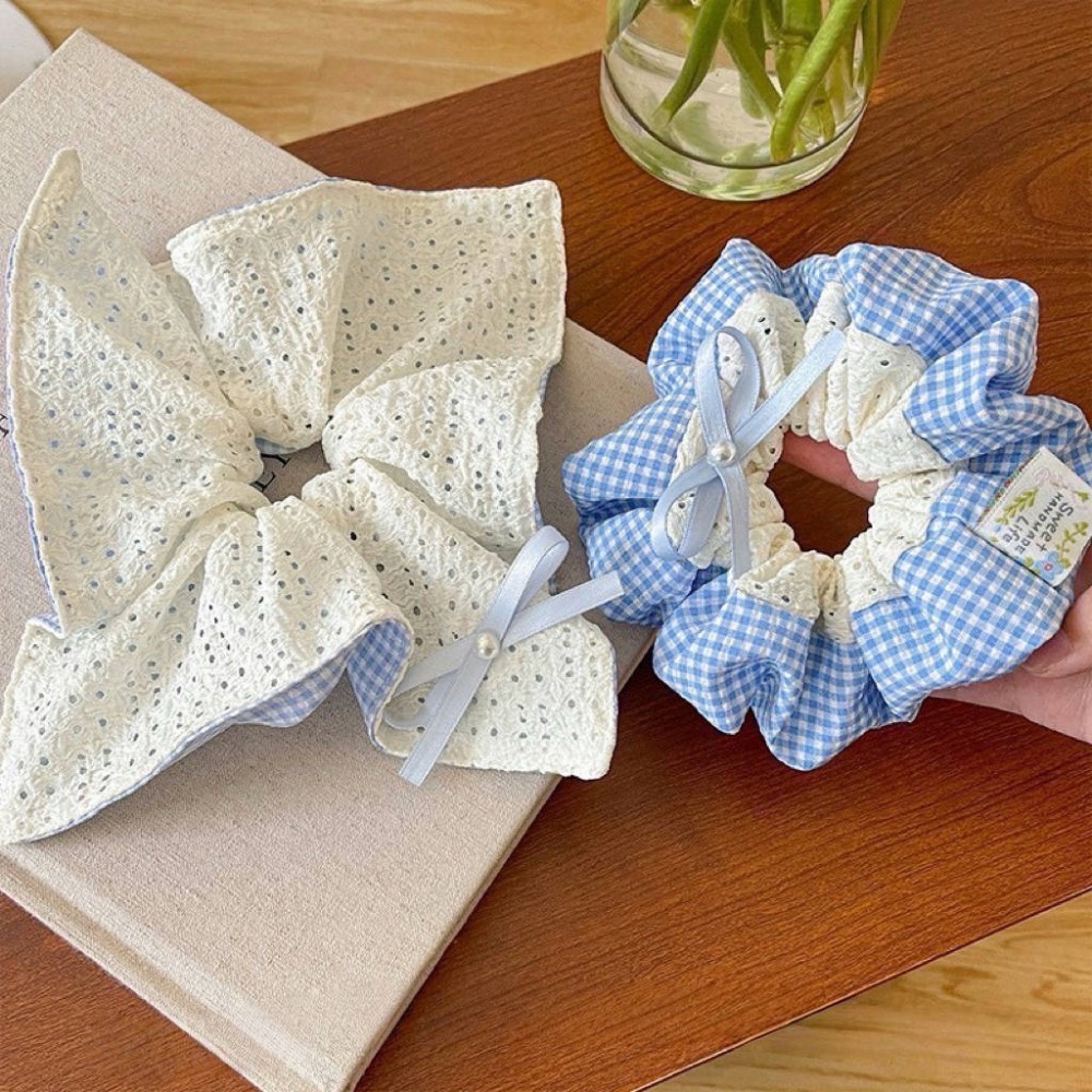 𝓨𝓪𝓷𝓰𝓑𝓲🩰溫柔海洋 兩款小清新田園藍格子蝴蝶結大腸圈 V359-細節圖8