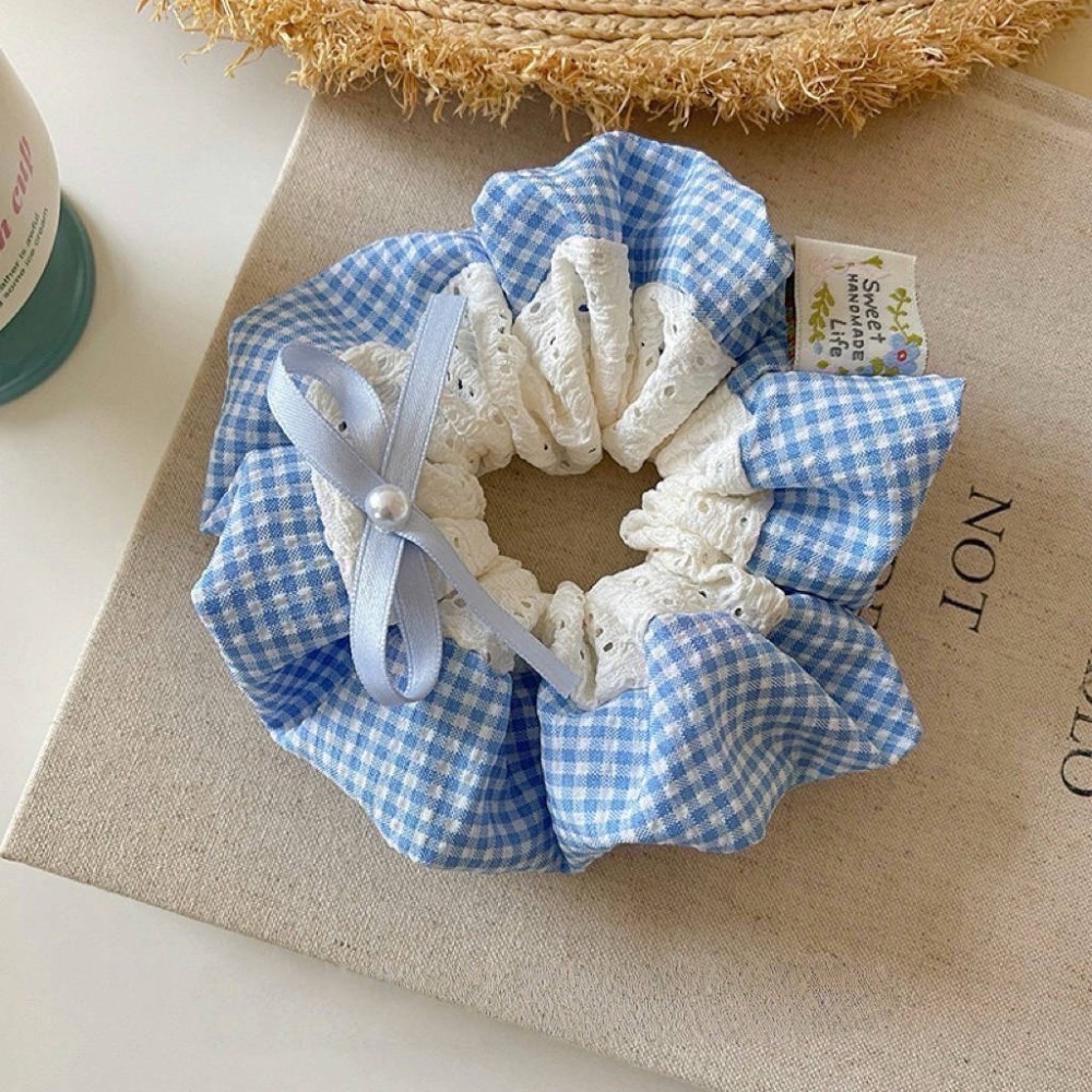 𝓨𝓪𝓷𝓰𝓑𝓲🩰溫柔海洋 兩款小清新田園藍格子蝴蝶結大腸圈 V359-細節圖9