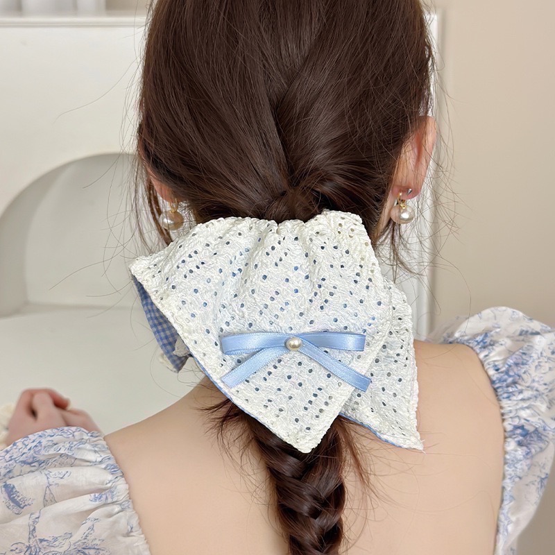 𝓨𝓪𝓷𝓰𝓑𝓲🩰溫柔海洋 兩款小清新田園藍格子蝴蝶結大腸圈 V359-規格圖9