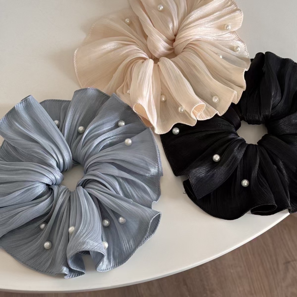 𝓨𝓪𝓷𝓰𝓑𝓲🕊️法式溫柔釘珠褶皺流光絲滑雪紡大腸圈 低馬尾 V379-細節圖4